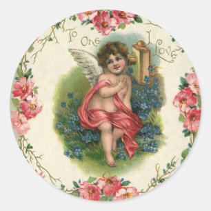 Valentijnsdag Victoriaans Cherub op telefoon Ronde Sticker