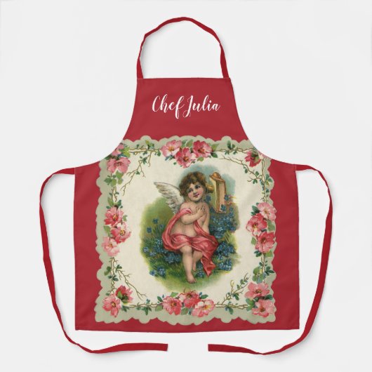  Valentijnsdag Victoriaans Cherub op telefoon Schort (Voorkant)