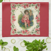  Valentijnsdag Victoriaans Cherub op telefoon Theedoek (Gevouwen)