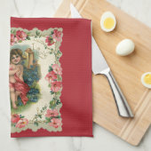  Valentijnsdag Victoriaans Cherub op telefoon Theedoek (Quarter Fold)