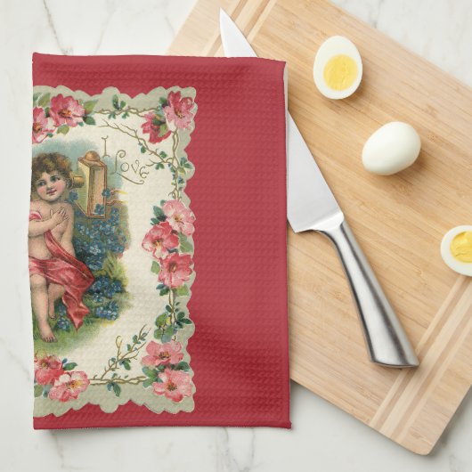  Valentijnsdag Victoriaans Cherub op telefoon Theedoek