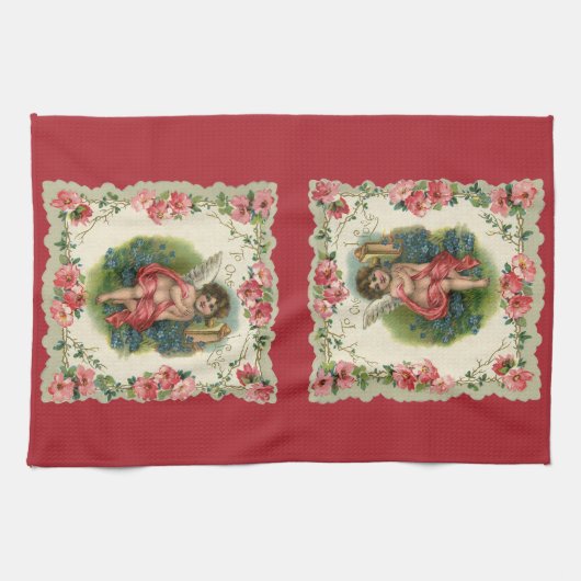  Valentijnsdag Victoriaans Cherub op telefoon Theedoek (Horizontaal)