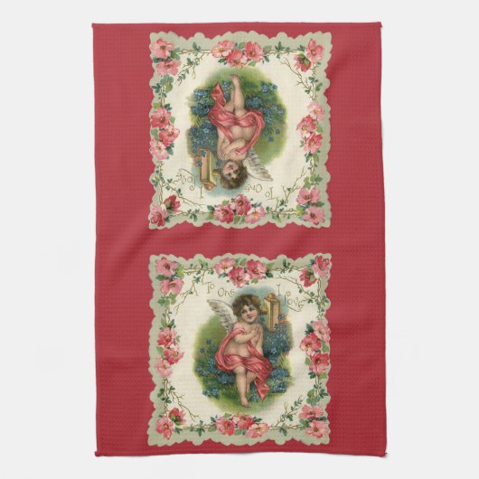  Valentijnsdag Victoriaans Cherub op telefoon Theedoek (Verticaal)