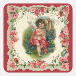 Valentijnsdag Victoriaans Cherub op telefoon Vierkante Sticker