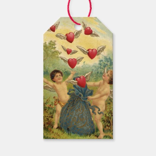 Valentijnsdag, Victoriaans Cherubs Harten Cadeaulabel (Voorkant)