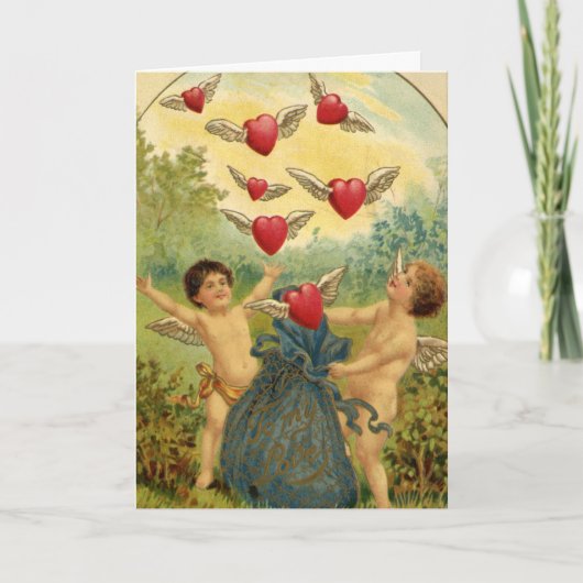  Valentijnsdag, Victoriaans Cherubs Harten Feestdagen Kaart (Voorkant)
