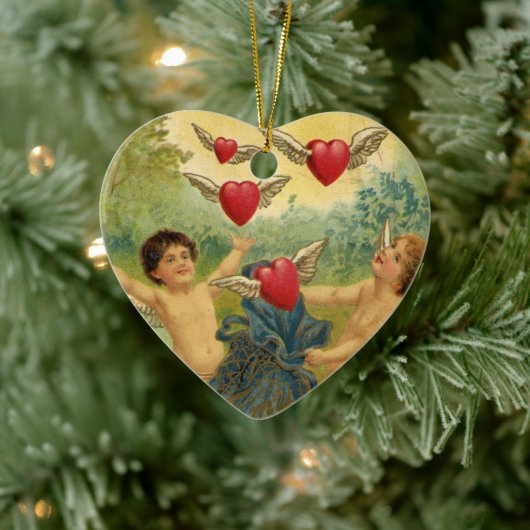  Valentijnsdag, Victoriaans Cherubs Harten Keramisch Ornament (Boom)
