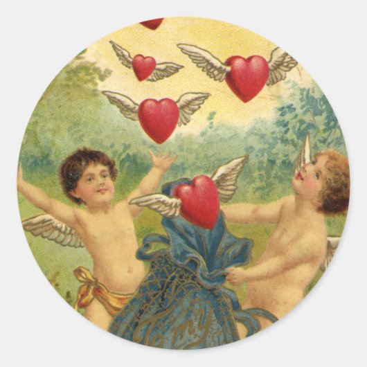  Valentijnsdag, Victoriaans Cherubs Harten Ronde Sticker (Voorkant)