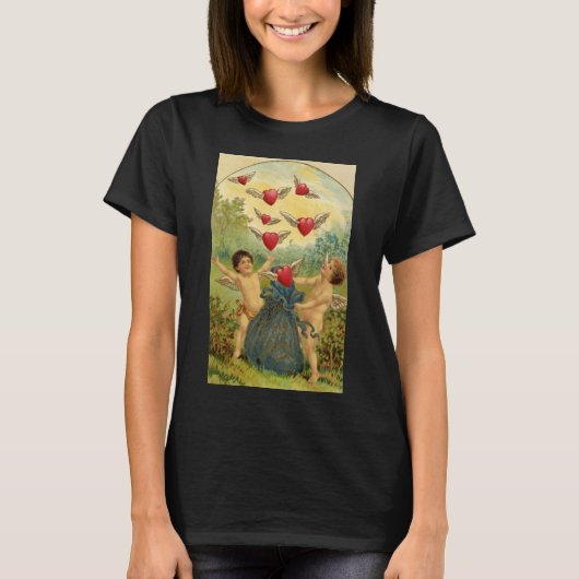  Valentijnsdag, Victoriaans Cherubs Harten T-shirt (Voorkant)