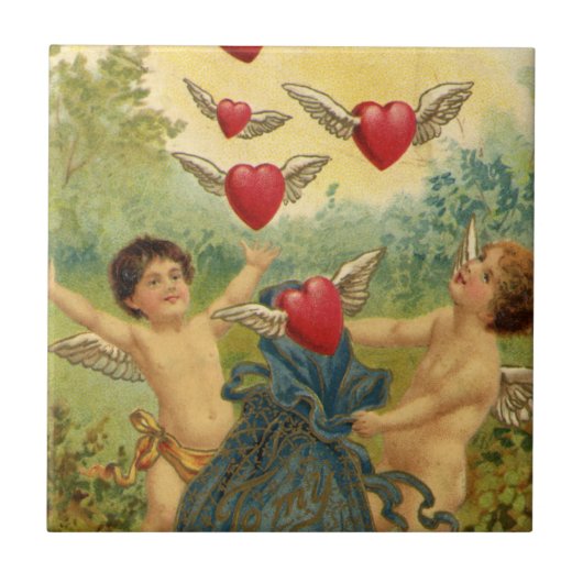  Valentijnsdag, Victoriaans Cherubs Harten Tegeltje (Voorkant)