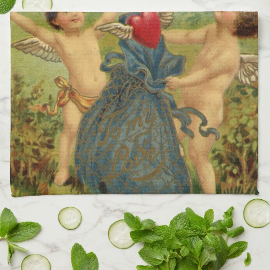 Valentijnsdag, Victoriaans Cherubs Harten Theedoek (Gevouwen)
