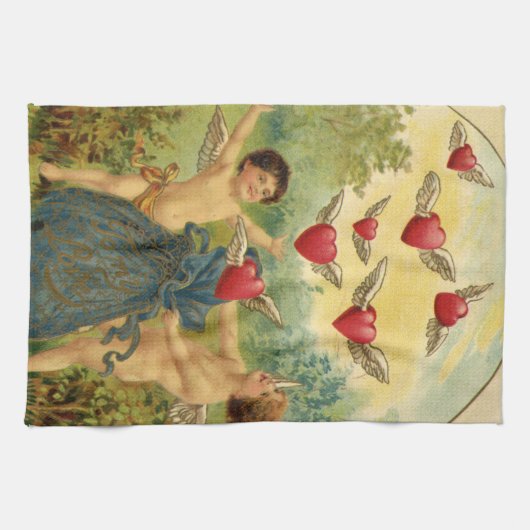  Valentijnsdag, Victoriaans Cherubs Harten Theedoek (Horizontaal)