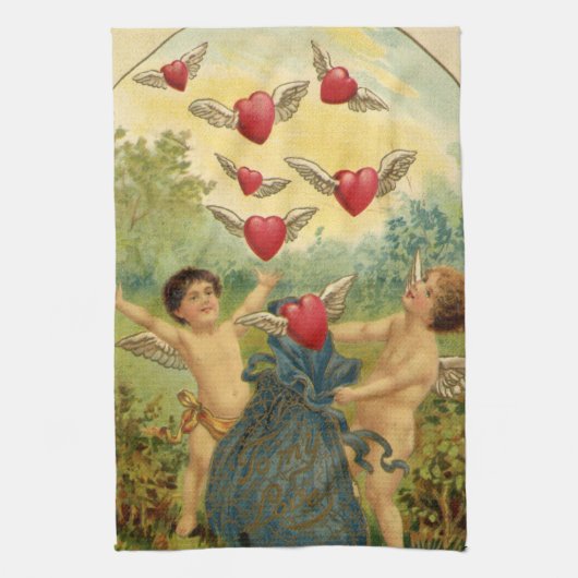  Valentijnsdag, Victoriaans Cherubs Harten Theedoek (Verticaal)