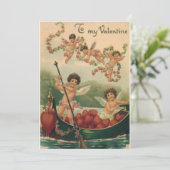Valentijnsdag, Victoriaans Cherubs in Boot Feestdagenkaart (Staand voorkant)