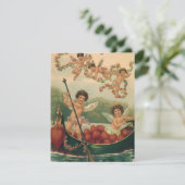 Valentijnsdag, Victoriaans Cherubs in Boot Feestdagenkaart (Staand voorkant)