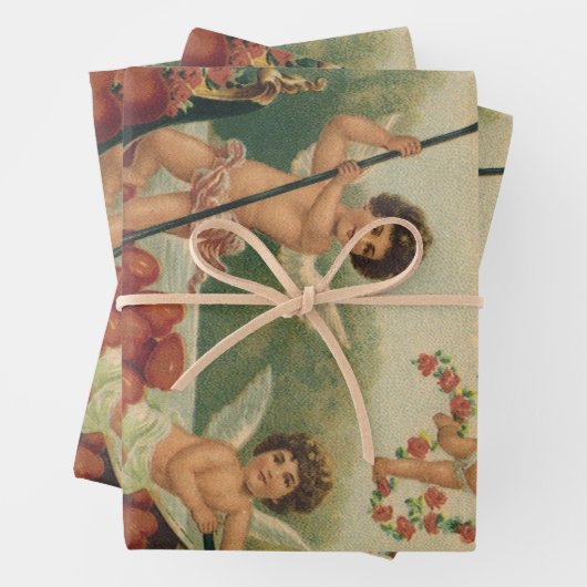 Valentijnsdag, Victoriaans Cherubs in Boot Inpakpapier Vel (In situ)