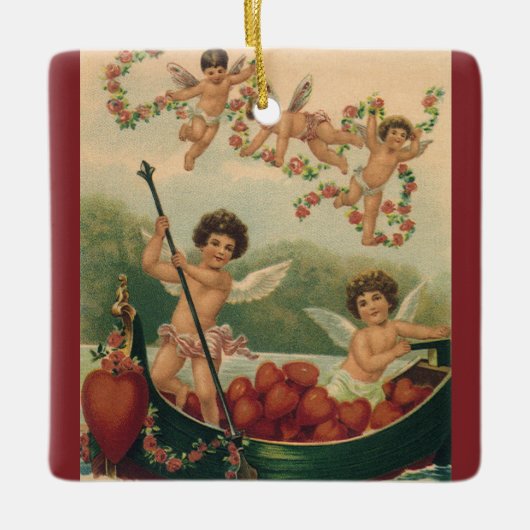 Valentijnsdag, Victoriaans Cherubs in Boot Keramisch Ornament (Voorkant)