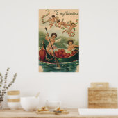 Valentijnsdag, Victoriaans Cherubs in Boot Poster (Keuken)