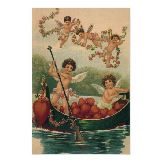  Valentijnsdag, Victoriaans Cherubs in Boot Poster (Voorkant)