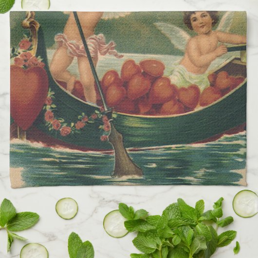  Valentijnsdag, Victoriaans Cherubs in Boot Theedoek (Gevouwen)