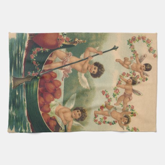  Valentijnsdag, Victoriaans Cherubs in Boot Theedoek (Horizontaal)