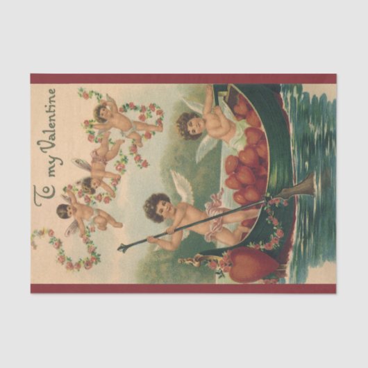  Valentijnsdag, Victoriaans Cherubs in Boot Tissuepapier (Voorkant)