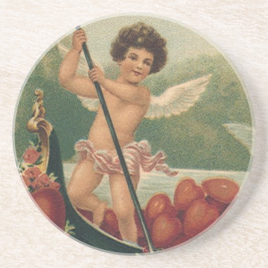  Valentijnsdag, Victoriaans Cherubs in Boot Zandsteen Onderzetter (Voorkant)