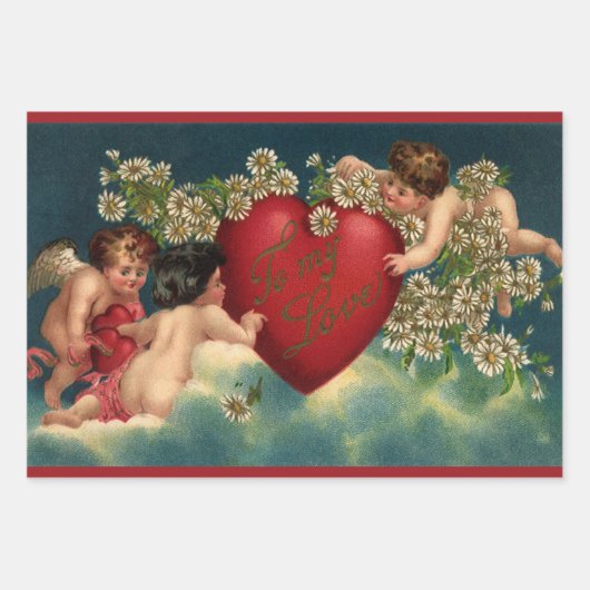  Valentijnsdag Victoriaans Cherubs in de hemel Inpakpapier Vel (Voorkant 2)