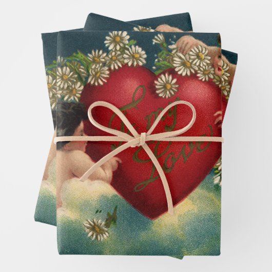  Valentijnsdag Victoriaans Cherubs in de hemel Inpakpapier Vel (In situ)