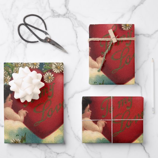 Valentijnsdag Victoriaans Cherubs in de hemel Inpakpapier Vel (Voorkant)