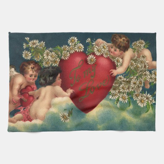  Valentijnsdag Victoriaans Cherubs in de hemel Theedoek (Horizontaal)