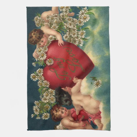  Valentijnsdag Victoriaans Cherubs in de hemel Theedoek (Verticaal)