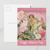  Valentijnsdag Victoriaans Cupid Floral Pink Briefkaart (Voorkant / Achterkant)