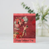  Valentijnsdag Victoriaans Cupid Red Rose Briefkaart (Staand voorkant)
