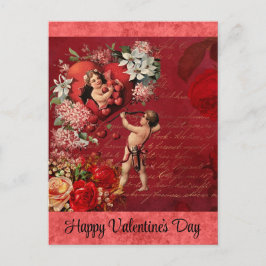  Valentijnsdag Victoriaans Cupid Red Rose Briefkaart