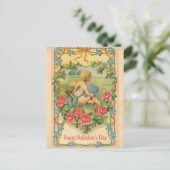  Valentijnsdag Victoriaans Cupido Floral Briefkaart (Staand voorkant)
