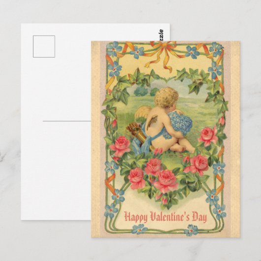  Valentijnsdag Victoriaans Cupido Floral Briefkaart (Voorkant / Achterkant)