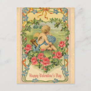  Valentijnsdag Victoriaans Cupido Floral Briefkaart