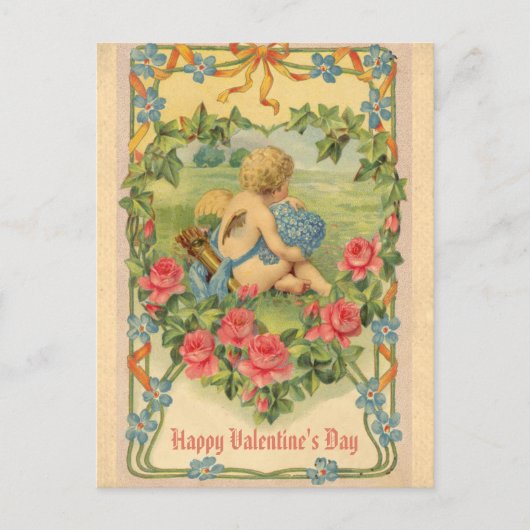  Valentijnsdag Victoriaans Cupido Floral Briefkaart (Voorkant)