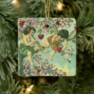  Valentijnsdag Victoriaans Cupids Hartboom Keramisch Ornament