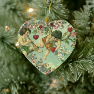  Valentijnsdag Victoriaans Cupids Hartboom Keramisch Ornament