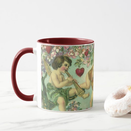 Valentijnsdag Victoriaans Cupids Hartboom Mok (Met donut)