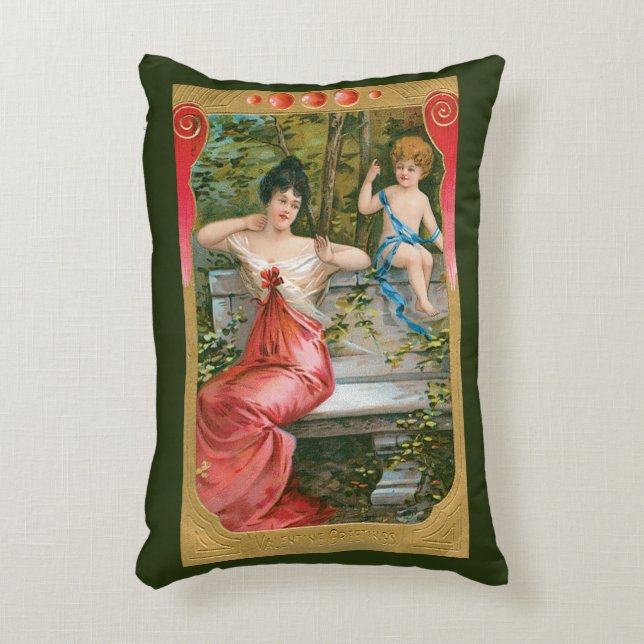  Valentijnsdag, Victoriaans dame met Cherub Accent Kussen (Voorkant(Verticaal))