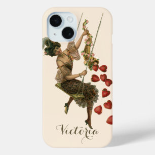Valentijnsdag, Victoriaans dame op een schommel iPhone 15 Case