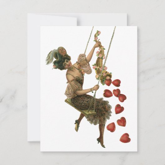 Valentijnsdag, Victoriaans dame op een schommel Feestdagenkaart (Voorkant)