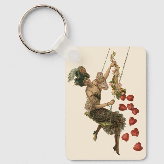  Valentijnsdag, Victoriaans dame op een schommel Sleutelhanger (Voorkant)