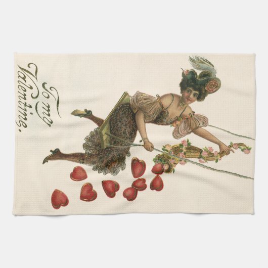 Valentijnsdag, Victoriaans dame op een schommel Theedoek (Horizontaal)