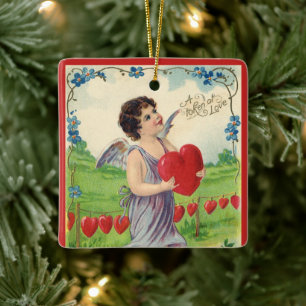  Valentijnsdag, Victoriaans Engel met Hart Keramisch Ornament