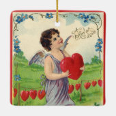 Valentijnsdag, Victoriaans Engel met Hart Keramisch Ornament (Achterkant)