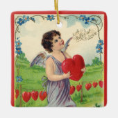 Valentijnsdag, Victoriaans Engel met Hart Keramisch Ornament (Voorkant)